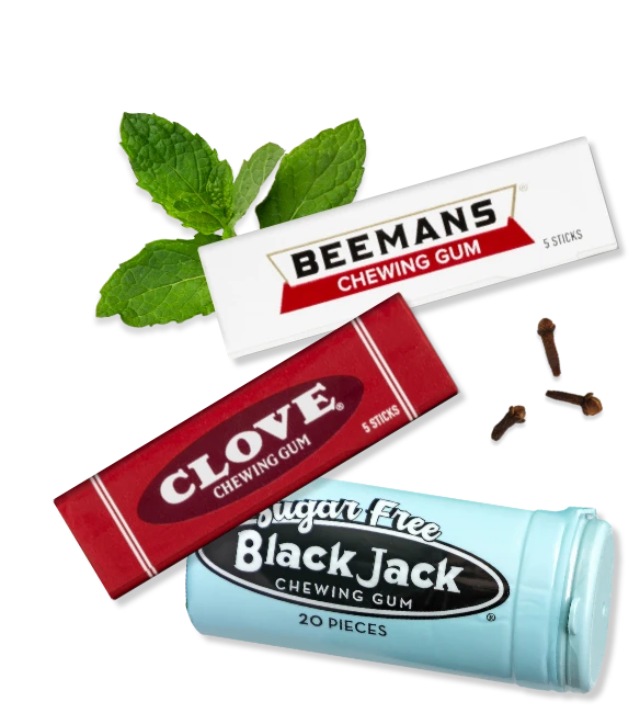 sugar Free Black Jack chewing gum, Beemans chewing gum, clove chewing gum with some ingredients