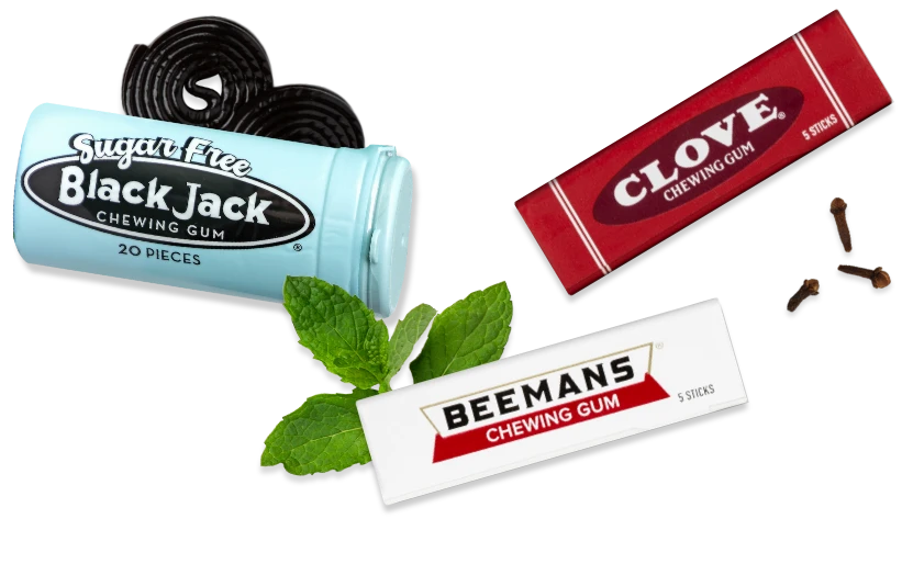 sugar Free Black Jack chewing gum, Beemans chewing gum, clove chewing gum with some ingredients