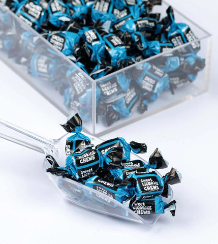 bulk box and scoop of sweet licorice in individual wrapping